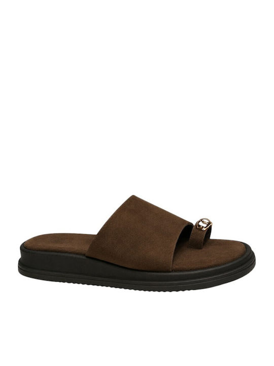 J&C Leather Women's Flat Sandals Brown