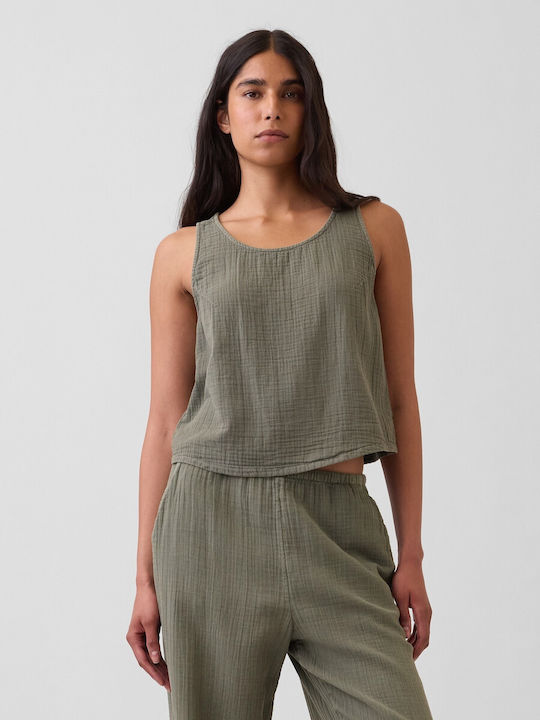 GAP Women's Crop Cotton Sleeveless Checked Top ...