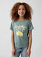 Kids Top Short-sleeved Sage Green Graphic