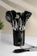 SteweHome Set of 12 Pieces Black Stainless Steel Serving Utensils