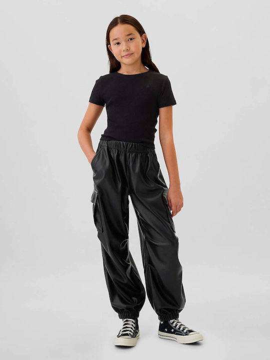 Παιδικό Παντελόνι Cargo Δερμάτινο Black Faux Leather Pull-on
