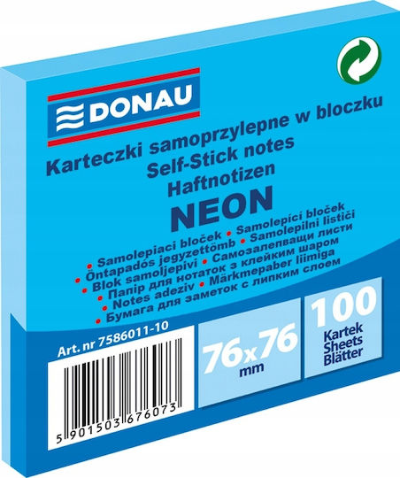 Donau Self-adhesive Notebook 76x76mm 100pcs Neon Blue 7586011-10