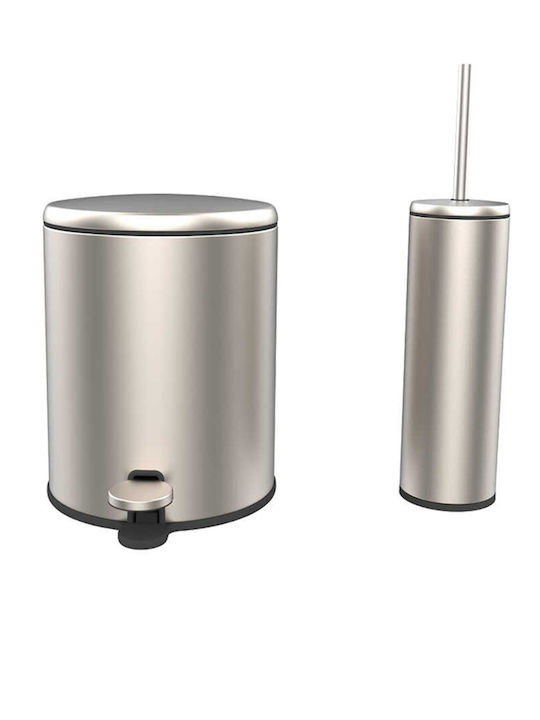 SteweHome Metallic Bathroom Brush and Trash Can Set