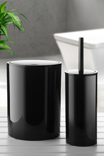 SteweHome Plastic Bathroom Brush and Trash Can Set 6L Black