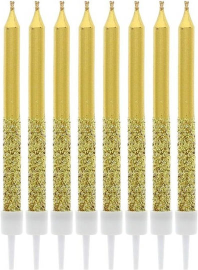 Metallic Glitter Gold Birthday Cake Candles 6cm 8pcs