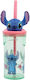 Pos Παιδικό Παγούρι Stitch με Καλαμάκι Ροζ 360ml