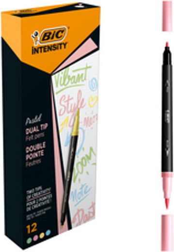 BIC Intensity Πράσινοι Μαρκαδόροι Ζωγραφικής 0.7mm Λεπτοί, με Διπλή Μύτη Σετ 12τμχ