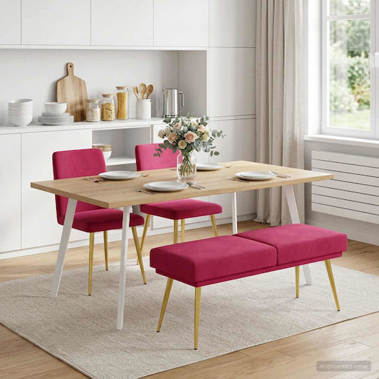 Bench Stool Upholstered with Red Velvet 120x45x46cm
