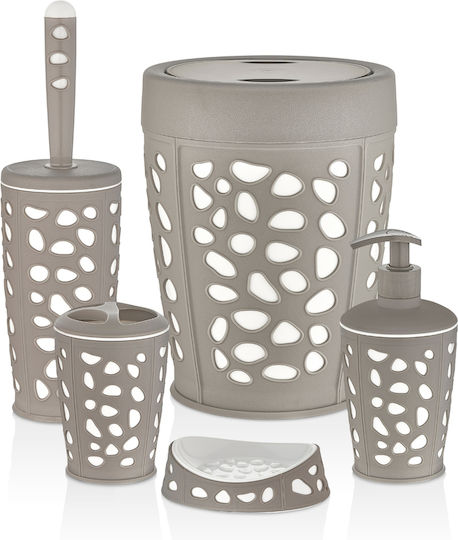 SteweHome Bathroom Accessory Set Plastic Brown 5 Pieces