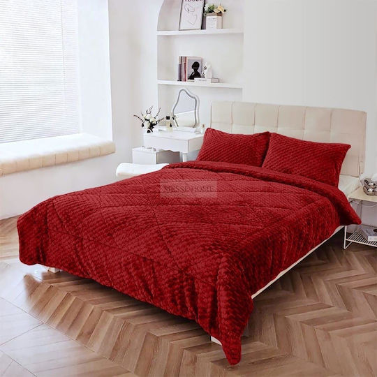 To megalo pazari Sherpa Comforter Set Super Double 220x240 cm Red 3 Pieces