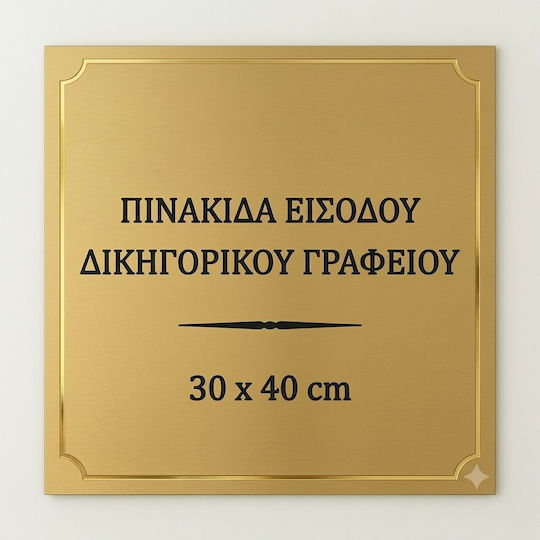 Πινακίδα Εισόδου Δικηγορικού Γραφείου 30 X 40 Cm Χάραξη Χρυσό