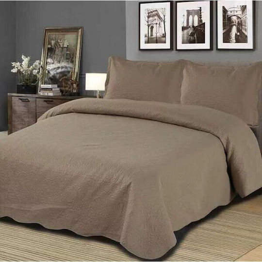 To megalo pazari Set Double Coverlets Cotton Mocha 220x240cm 3 Pieces