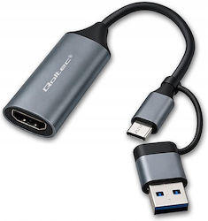 Qoltec KKQTKPBU00V0 USB-A / USB-C Männlich Zu HDMI Weiblich Konverter
