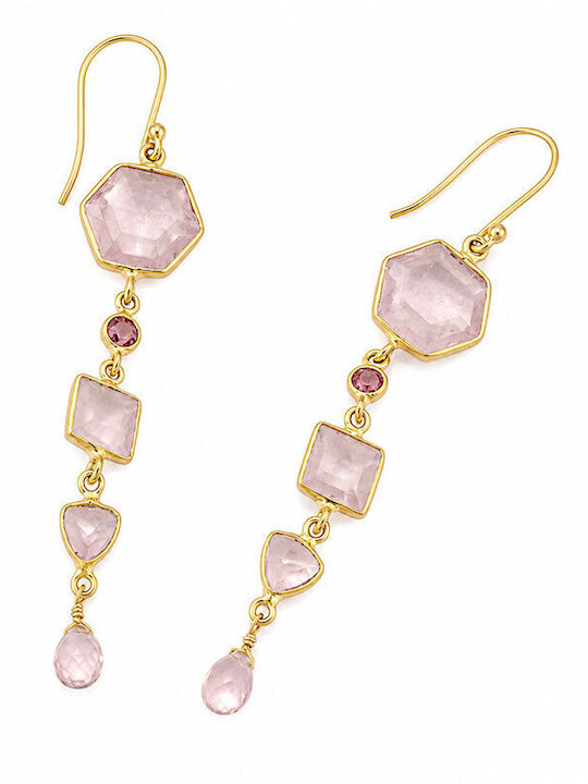 Ios Silver Gold Plated Dangle Earrings with Pink Stones SK4834