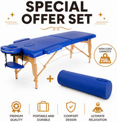 Rest Pro Klassisches 2 Bett Physiotherapie Tragbar/ Zusammenklappbar Blau aus Holz 192x70cm & Kissen Zylindrisch