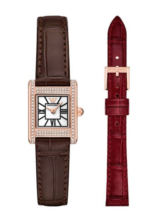 Emporio Armani Γυναικείο Ρολόι 26mm Μπαταρίας με Καφέ Δερμάτινο Λουράκι