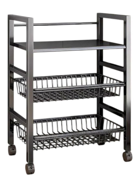 Metallic Black Kitchen Trolley 72x60x32cm