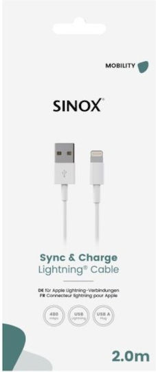 Sinox USB-A to Lightning Cable Λευκό 1m