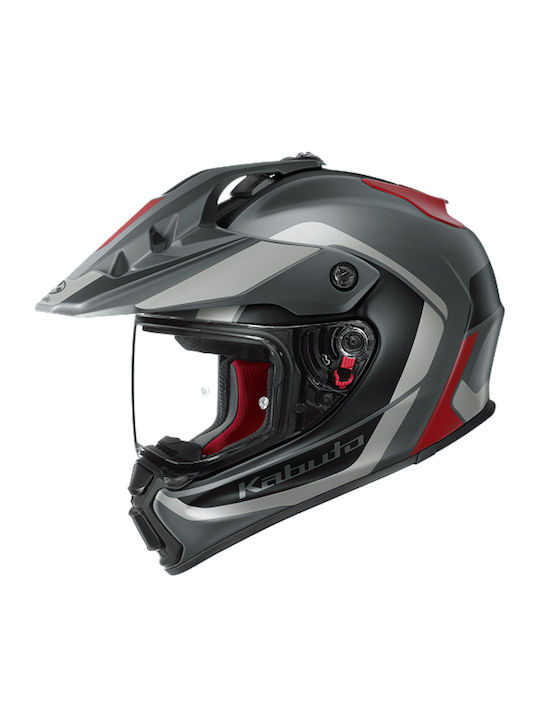 Kabuto Geosys Block Flat Gunmetal Red Motorcycle Helmet On-Off ECE 22.06