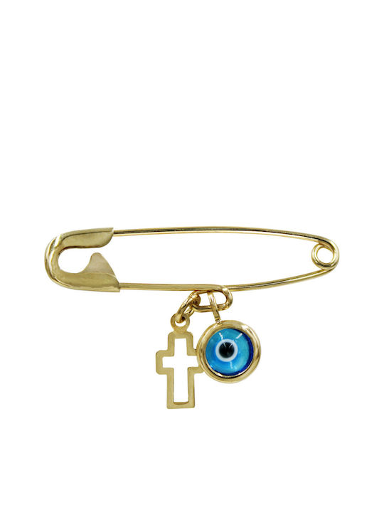 Roloi Kaliamanis Children's Safety Pin Charm From 9K Gold With Cross For Boy