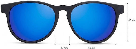 Additional Sunglasses B&s Round Black Clip-On Black Lens Blue Mirror Case Polarized Multi