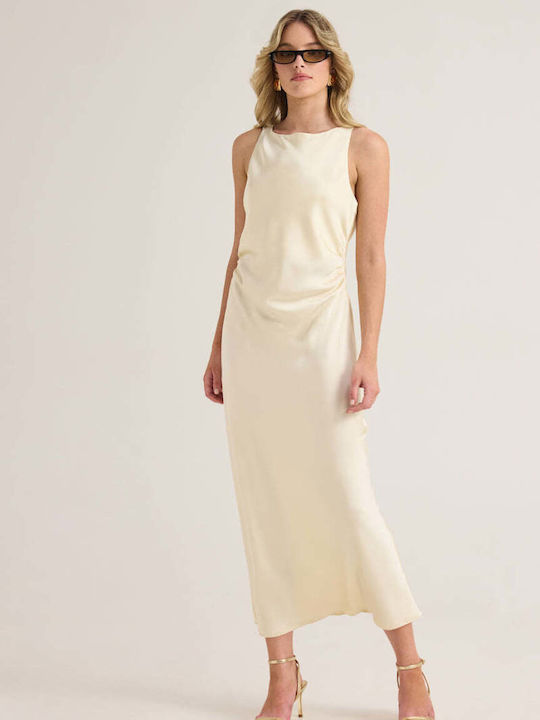 Enzzo Summer Maxi Evening Slip Dress Satin Ecru