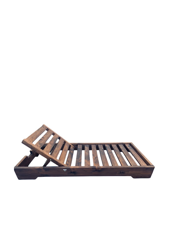 Double Wooden Deckchair E102 with Beige Pillow 200x70x25cm