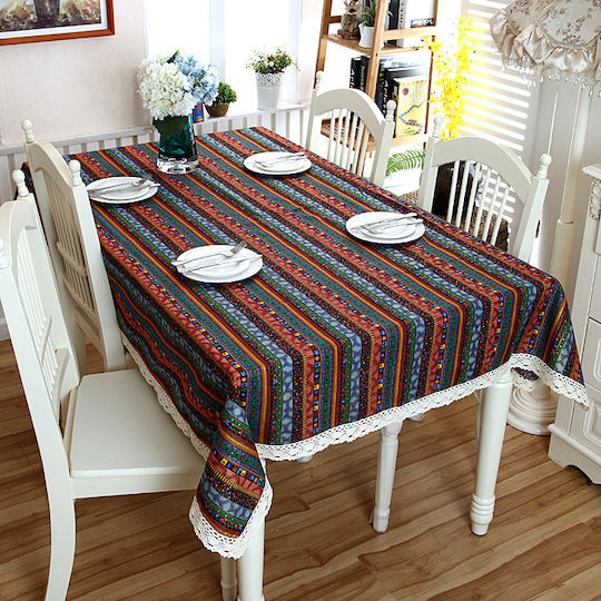 FRIPIA Linen Tablecloth With Multicolour Lace 140x250cm