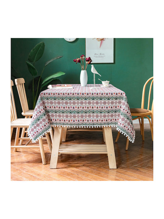 FRIPIA Fripia Leinen Tischdecke Mit Stickerei Weiß 140x200cm