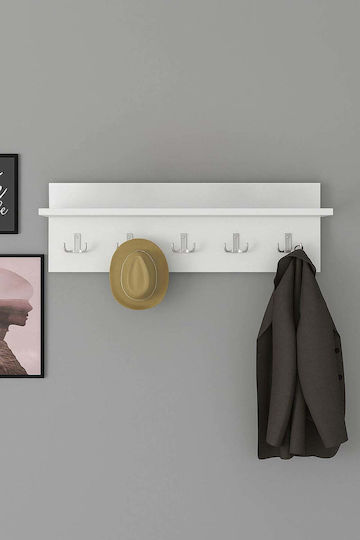 SteweHome Wooden Wall Hanger 10 Hooks White 70x18x18cm