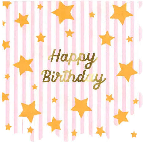 Σετ 16 Χαρτοπετσέτες Παιδικό Πάρτι Bright Star Stripes Happy Birthday 16τμχ
