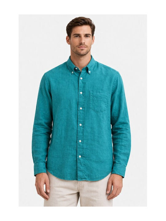 Gant Short Sleeve Linen Shirt Aqua Blue