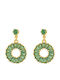 Breeze Single Hoop Earring Silver Gold Plated with Stones Green