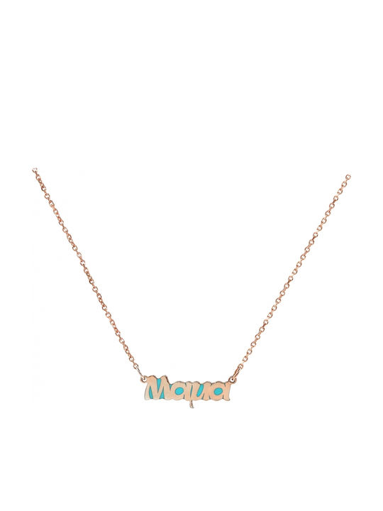Personal Jewel Necklace Name In Pink Gold Plated Silver Light Blue