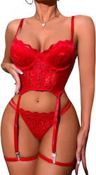 Set De Lenjerie Sexy Jartiere Femei Roșii 7115