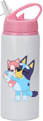 Water Bottle Bluey 600ml White Pink Cap