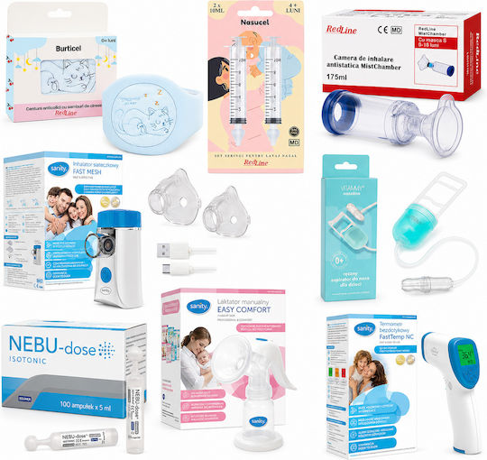 Pachet Nou-Născut Băiat Centură Anticolici Seringi Pentru Spălare Nazală Cameră De Inhalare Nebulizator Aspirator Nazal Soluție Salină Izotonică Pompă De Sân Manuală Termometru Fără Contact