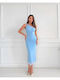 Summer Midi Dress for Wedding Christening with Light Blue Tulle