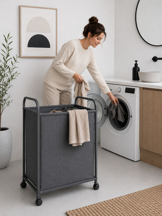 SteweHome Metallic Laundry Basket 80lt with Lid Black