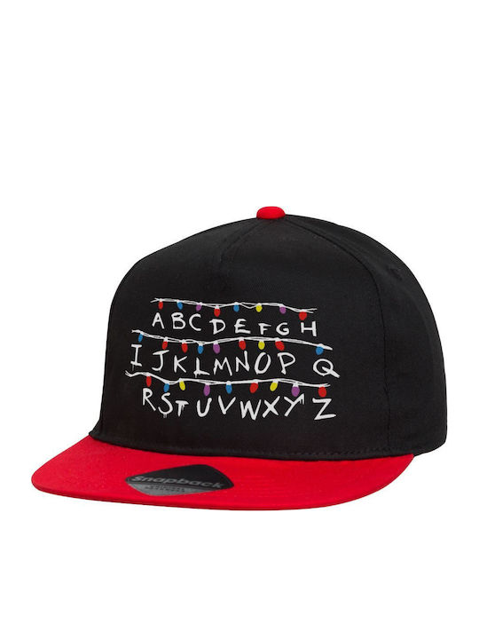 Stranger Things Abc Καπέλο Flat Snapback Μαύρο Κόκκινο 100% Βαμβακερο Unisex One Size