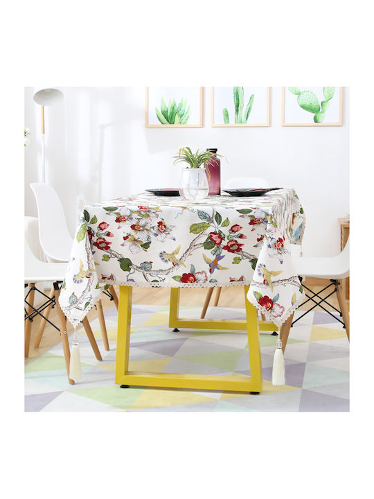 FRIPIA Față De Masă Din In Cu Dantelă Albă 140x250 Cm