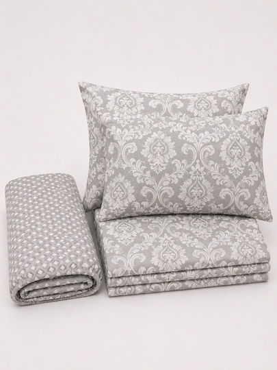 Comfort Bed Sheet Set with 1 Pillowcase King Size 270x220cm Grey (4 Pieces)