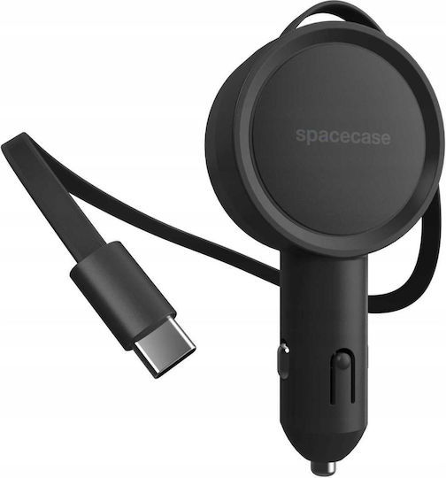 Spacecase Auto-Ladegerät Easycable Eingebautes Zusammenklappbares Kabel Type-C 30W Schwarz