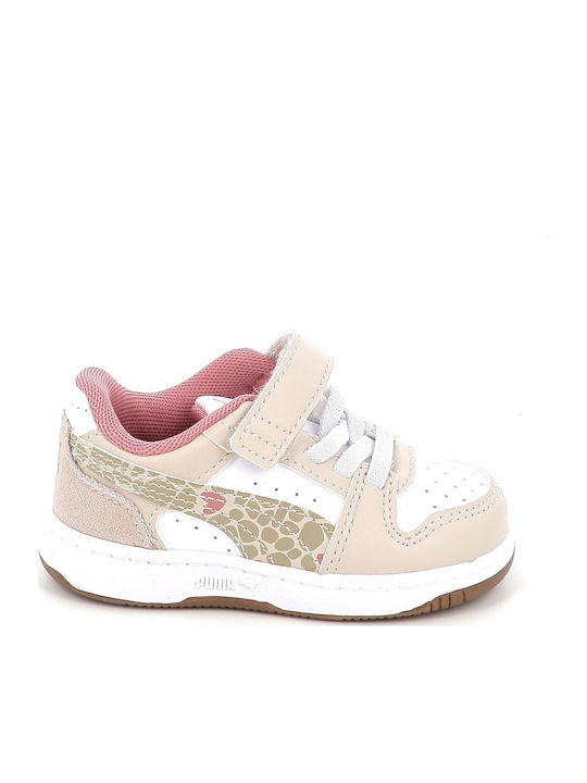 Rebound V6 Lo Ac+ Kids Sneakers with Hoop & Loop Closure Ecru