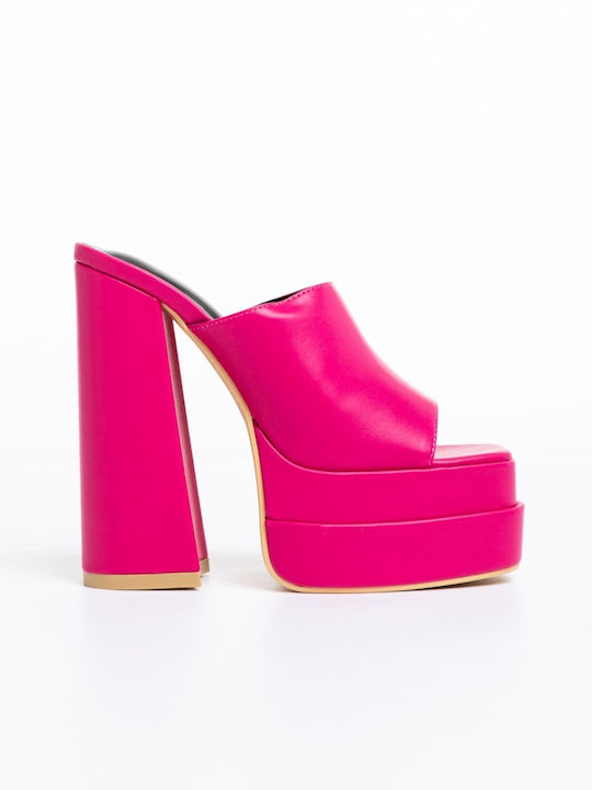 Pantofi Mules Dama Cu Toc Înalt În Culoare Fuchsia