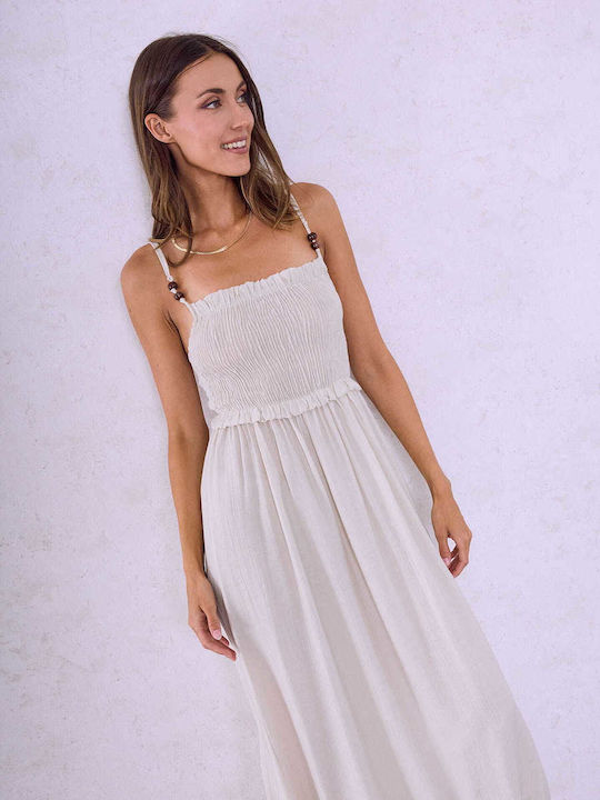 Celestino Women's Midi Dress Smocked Light Beige
