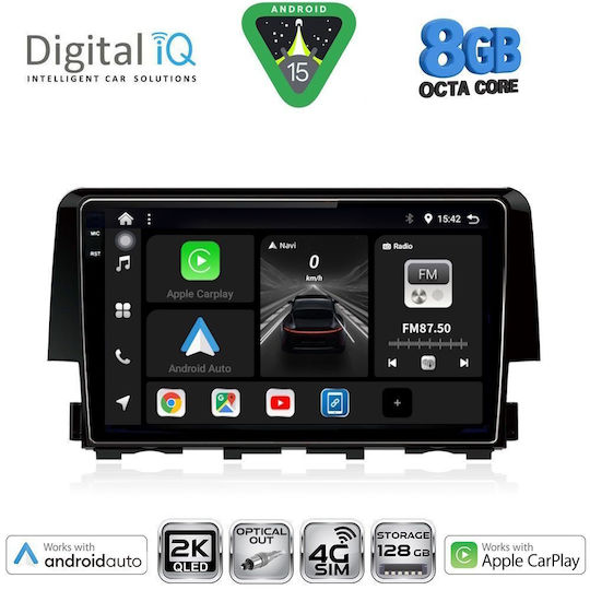 Digital IQ Ηχοσύστημα Αυτοκινήτου για Honda Civic 2016-2021 (Bluetooth/USB/WiFi/GPS/Apple-Carplay/Android-Auto) με Οθόνη Αφής 9"