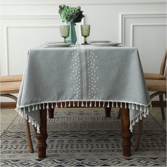 FRIPIA Față de Masă Cu Broderie Gri 140x140cm