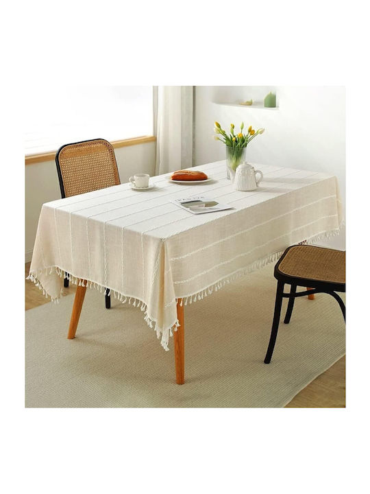 FRIPIA Față De Masă Din In Cu Broderie Albă 140x300cm