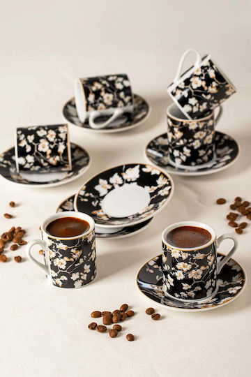 SteweHome Set Of Black Porcelain Coffee Cups 100ml 6 Pieces